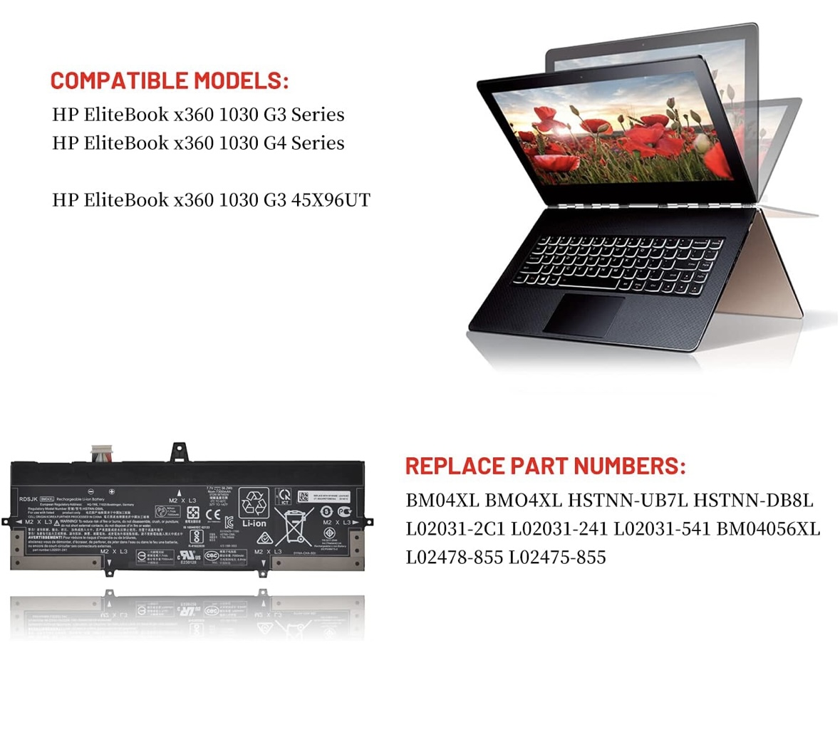 BM04XL Compatible HP EliteBook X360 1030 G3 et G4 - Image 2