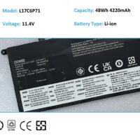 Batterie L17C6P71, L17L6P71, L17M6P71, 01AV474, 01AV475, 01AV476 pour Lenovo ThinkPad X1 Carbon Gen 6 (2018)