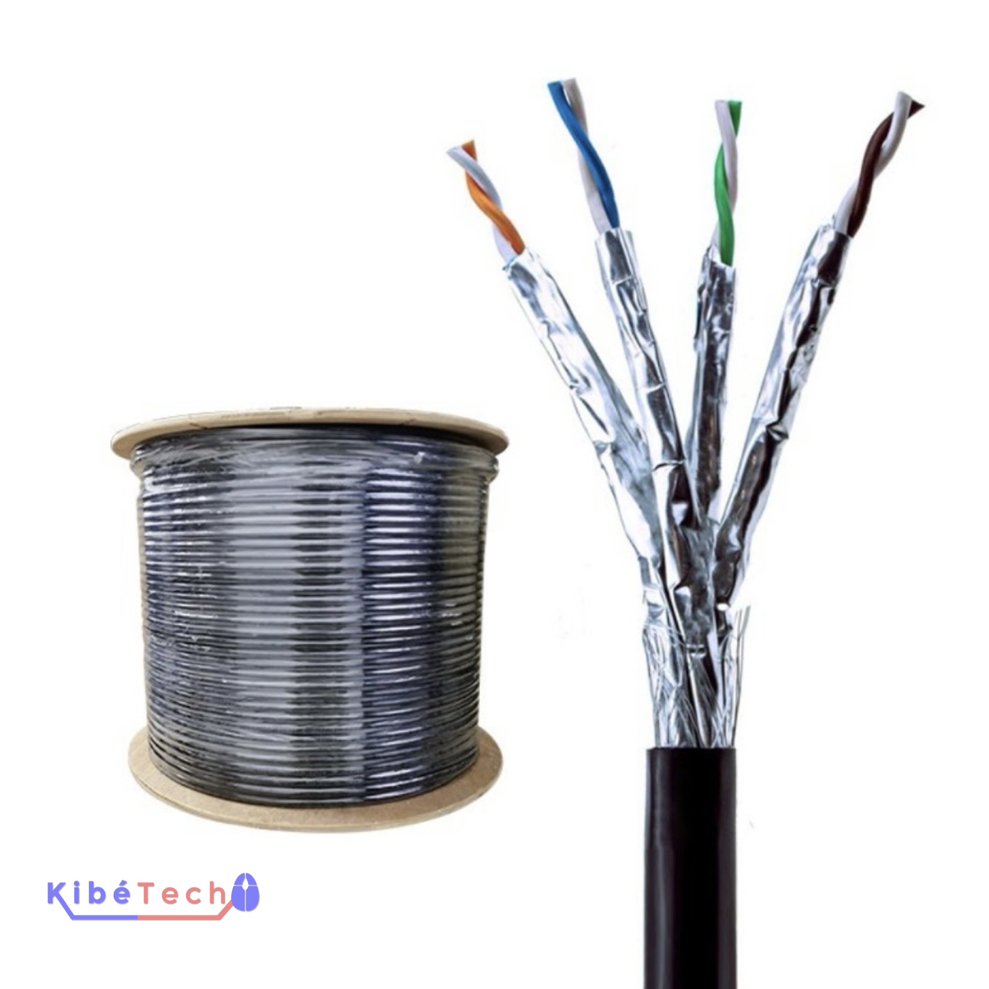 Bobine de câble réseau Outdoor SFTP CAT6 305 mètres blindé pour installations réseau professionnelles et caméras IP chez KibeTech RDC.