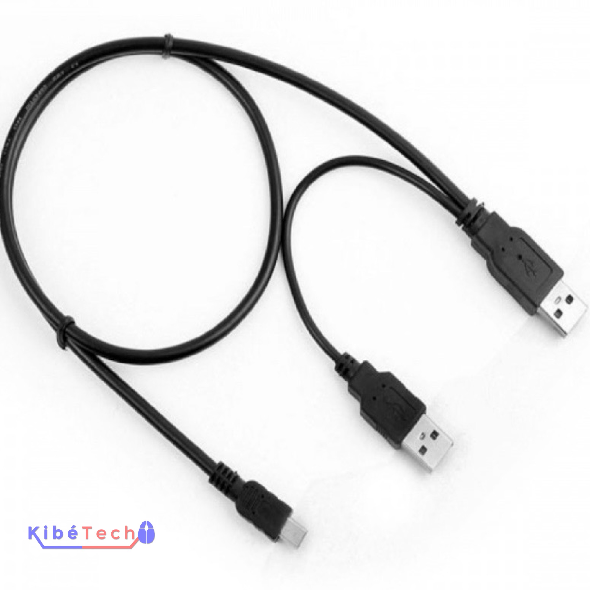 Câble USB 2.0 vers Mini USB pour boîtier disque dur externe 2,5 pouces HDD et SSD disponible chez KibeTech RDC.