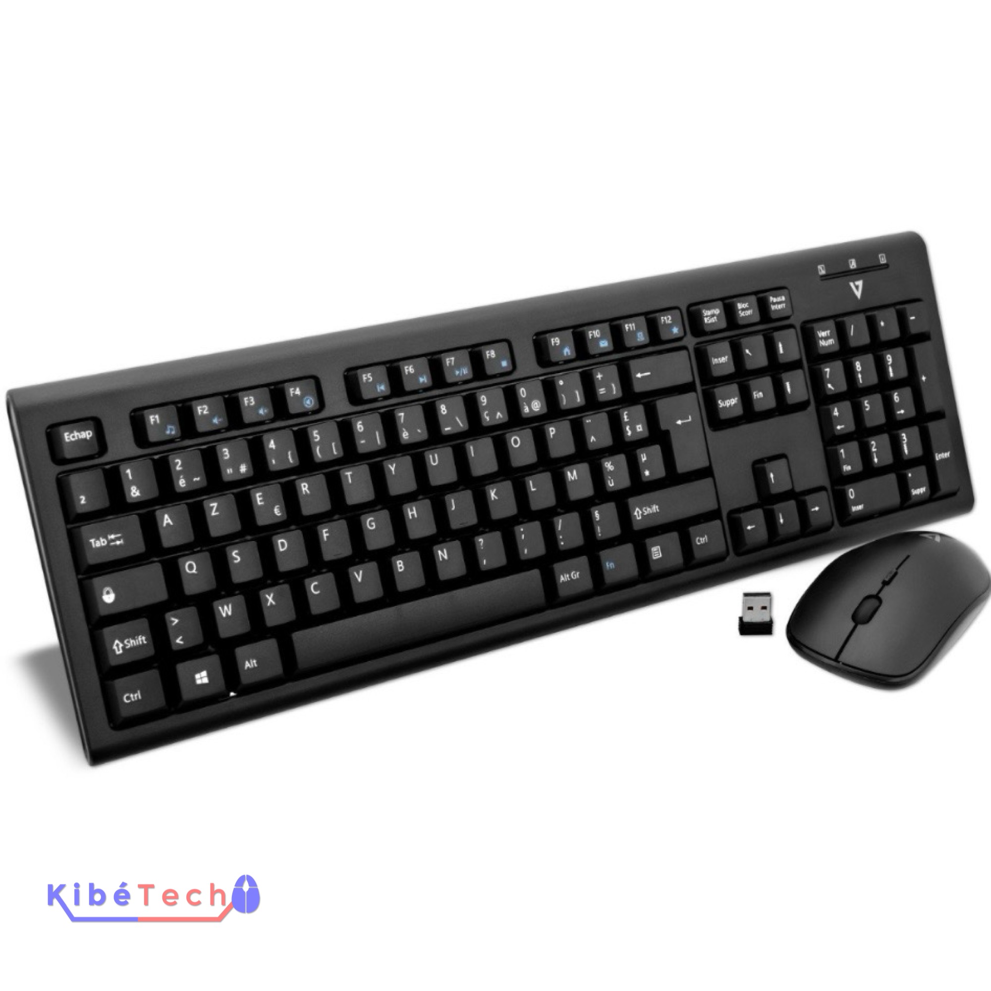 Ensemble clavier et souris sans fil 2,4 GHz avec récepteur USB pour PC, ordinateur portable et bureau disponible chez KibeTech RDC.