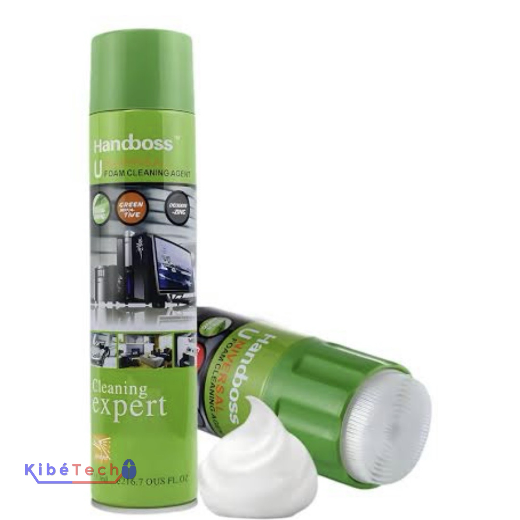 Mousse nettoyante universelle multi-usage pour ordinateurs, claviers, écrans, téléviseurs, bureaux et surfaces disponible chez KibeTech RDC.
