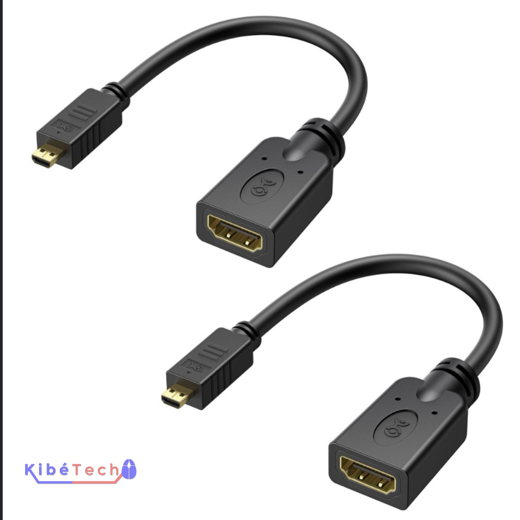 Adaptateur Micro HDMI Type D mâle vers HDMI Type A femelle pour connecter un smartphone, une tablette, un appareil photo ou une caméra à un téléviseur ou un moniteur disponible chez KibeTech RDC.
