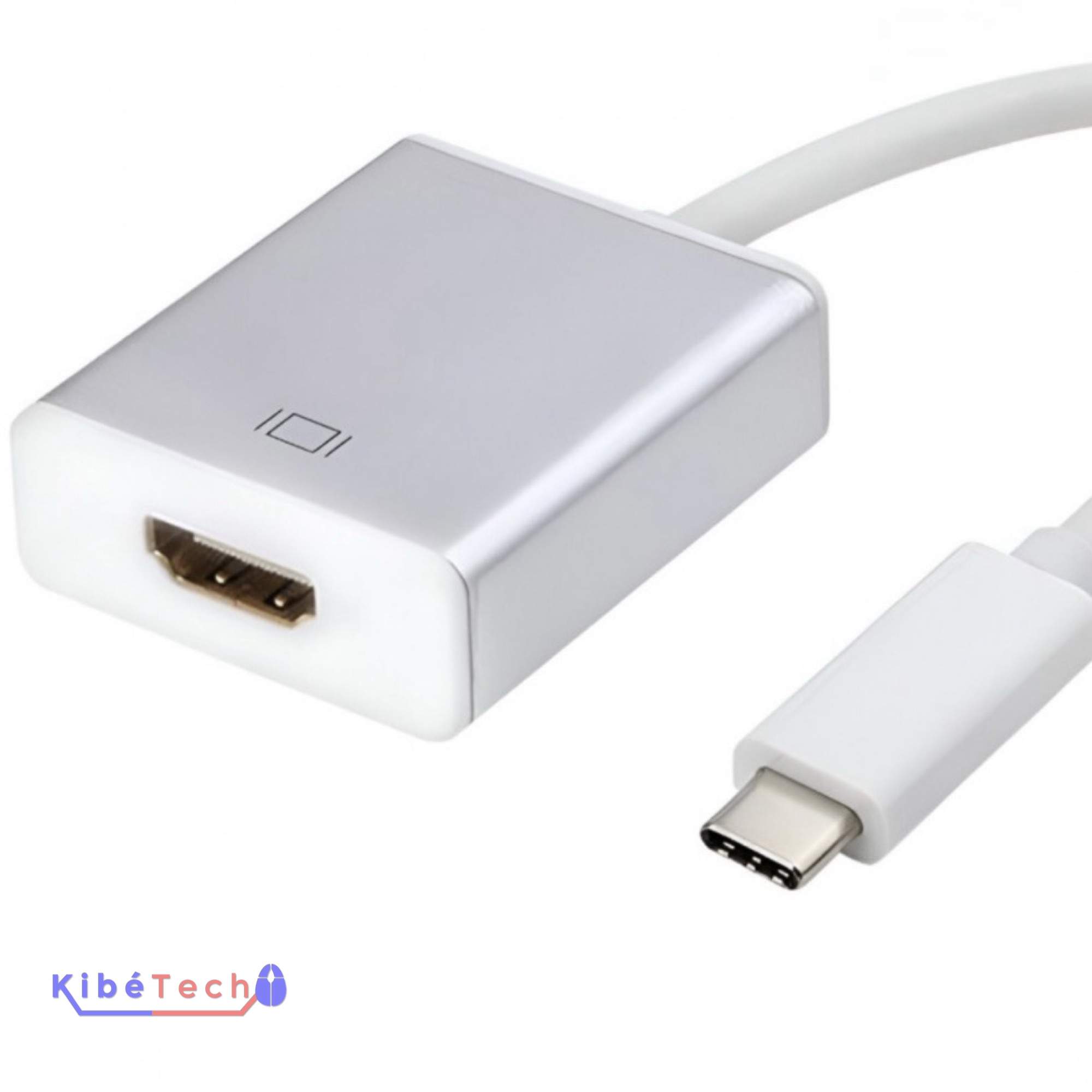 Adaptateur USB Type-C mâle vers HDMI femelle de 20 cm compatible 4K pour connecter un ordinateur portable, une tablette ou un smartphone à un téléviseur, un moniteur ou un vidéoprojecteur, disponible chez KibeTech RDC.