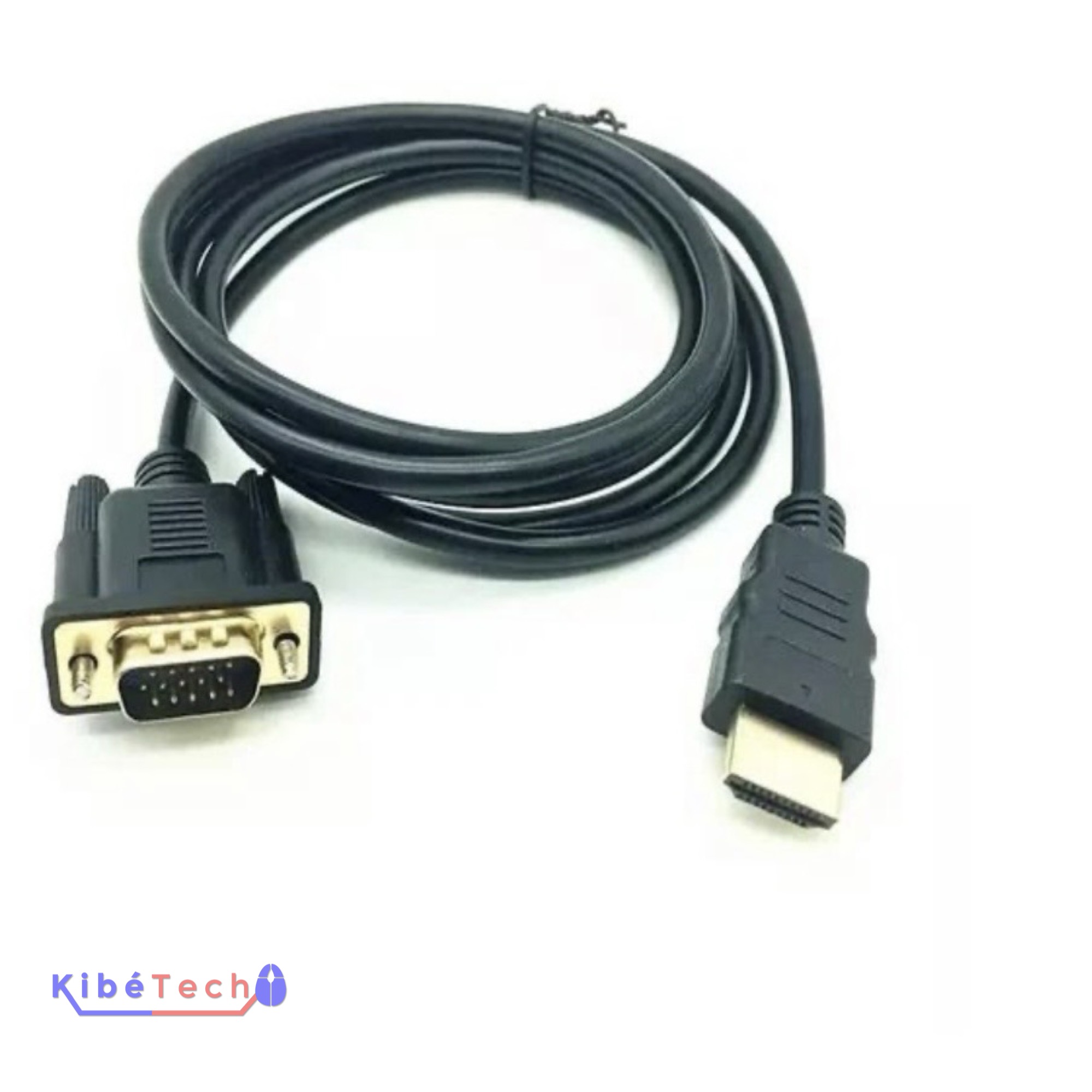 Câble HDMI vers VGA de 1,5 m avec convertisseur actif intégré pour connecter un ordinateur à un moniteur ou un vidéoprojecteur VGA, disponible chez KibeTech RDC.
