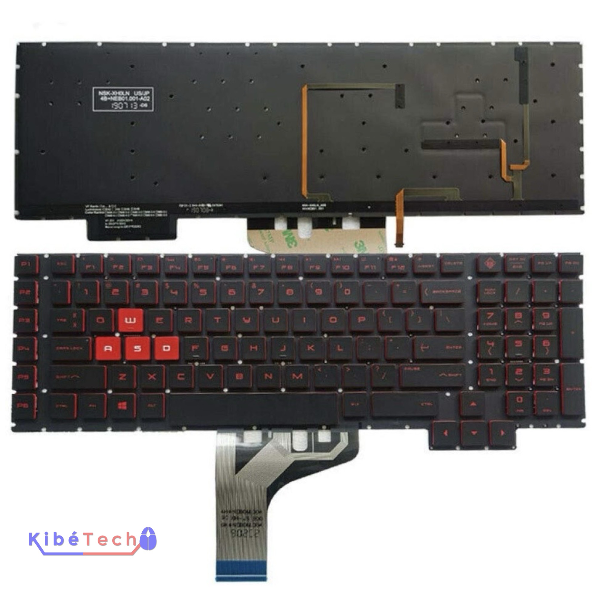 Clavier de remplacement HP OMEN 17-AN compatible avec HP OMEN 17-AN000, 17-AN100, 17-AN200 et 17T-AN000, disponible en AZERTY ou QWERTY avec ou sans rétroéclairage chez KibeTech RDC.