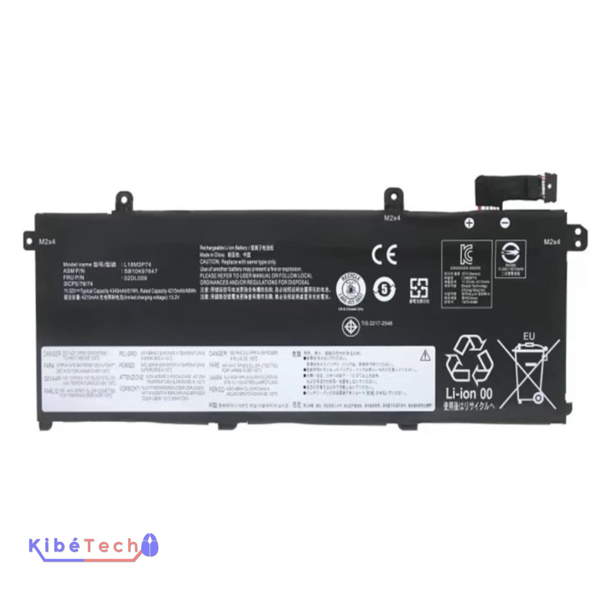 Batterie Lenovo L18M3P73 de remplacement compatible avec Lenovo ThinkPad T490, T495, T14 Gen 1, T14 Gen 2 et P43s, batterie Li-Polymer 11,52 V 51 Wh disponible chez KibeTech
