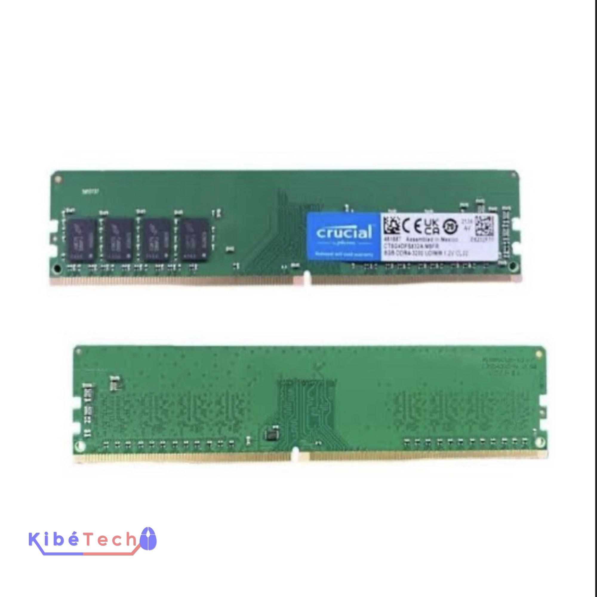 Barrette de mémoire RAM DDR4 Desktop DIMM 288 broches pour ordinateur de bureau, disponible en 4 Go, 8 Go, 16 Go et 32 Go, compatible avec les cartes mères ASUS, MSI, Gigabyte, Dell, HP, Lenovo et autres, disponible chez KibeTech RDC.