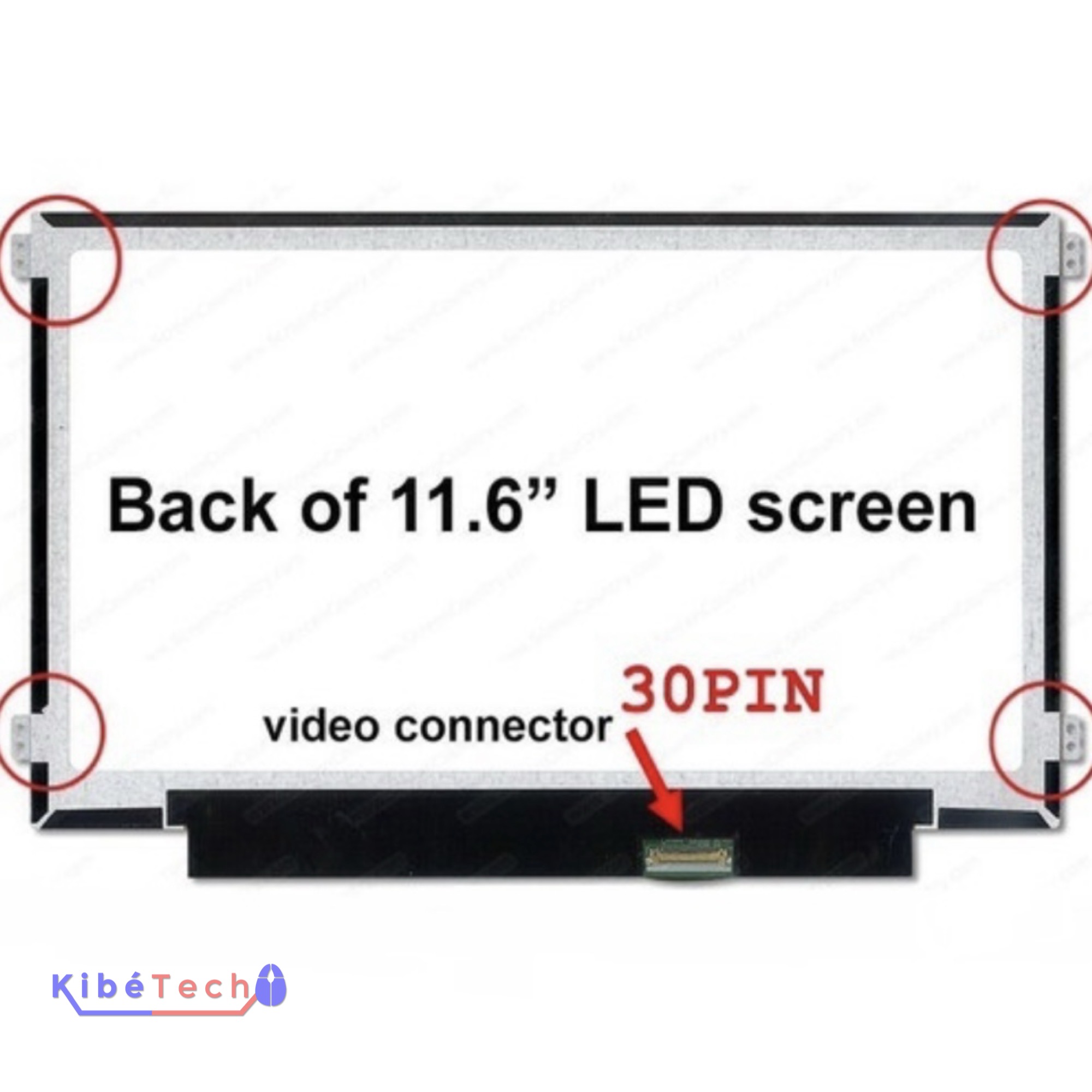Écran LCD LED 11,6 pouces HD 1366 × 768 avec connecteur eDP 30 broches, compatible avec Dell Latitude 3150, 3160, 3180, 3190 et autres ordinateurs portables 11,6 pouces, disponible chez KibeTech RDC.