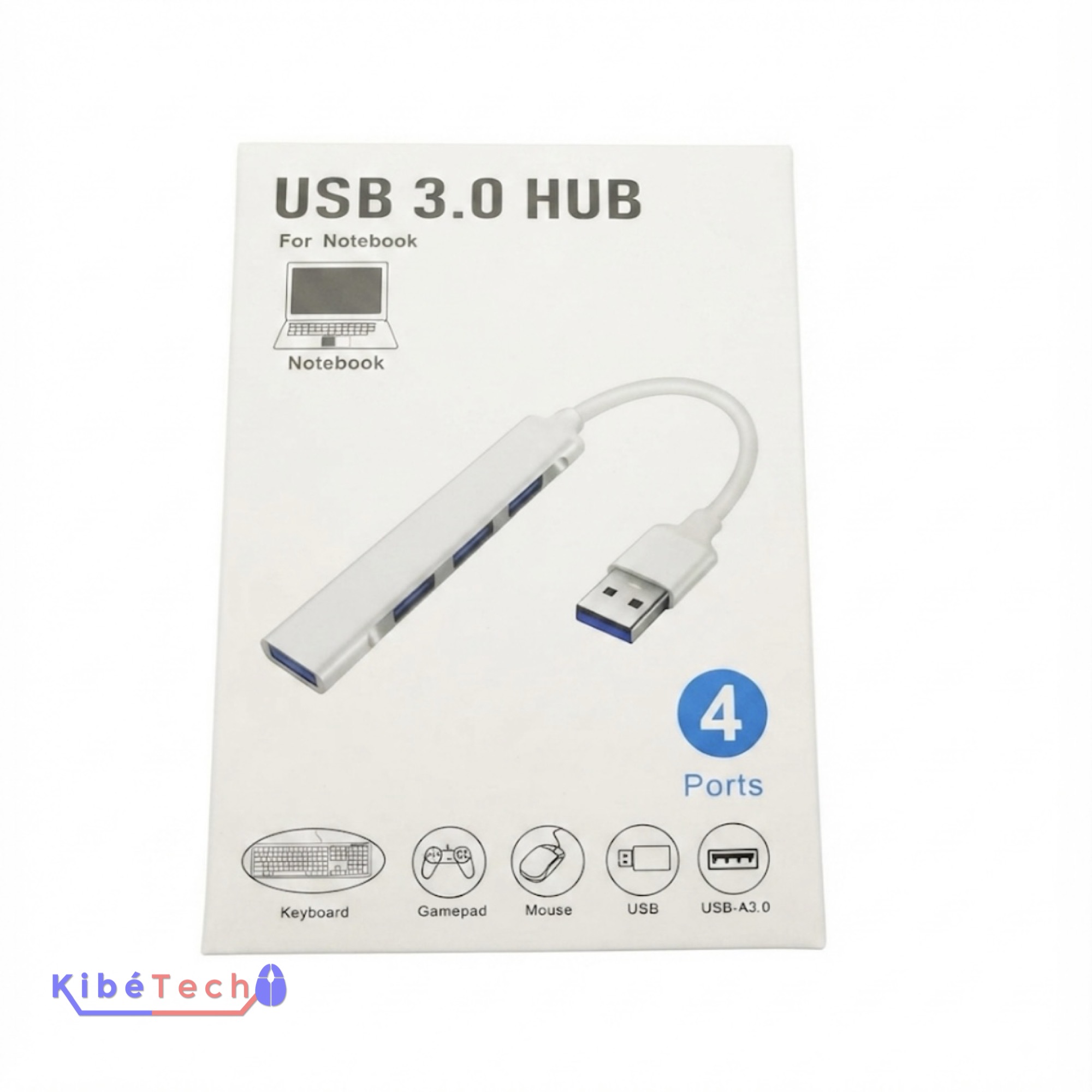 Hub USB 3.0 4 ports avec connecteur USB-A, adaptateur multiport haute vitesse pour ordinateur portable, PC et notebook, compatible avec clavier, souris, manette, clé USB et autres périphériques USB.